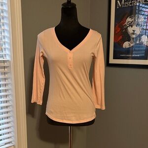 Nautica Light Pink V-Neck Long Sleeve Top